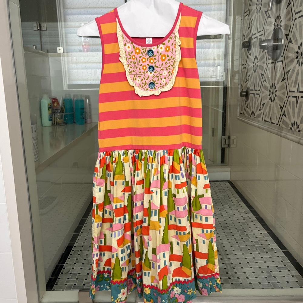 Matilda Jane Pink & Orange Striped Town-Print Dress Size 12